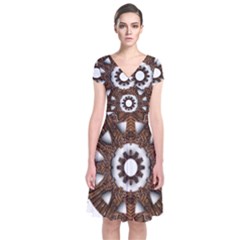 Gear Clockwork Decorative Fancy Short Sleeve Front Wrap Dress by Wegoenart