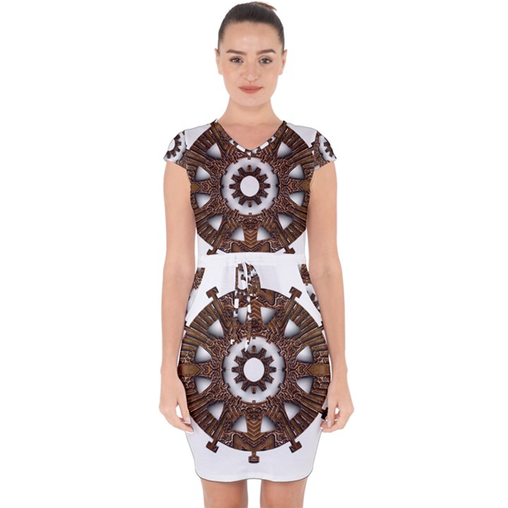 Gear Clockwork Decorative Fancy Capsleeve Drawstring Dress 