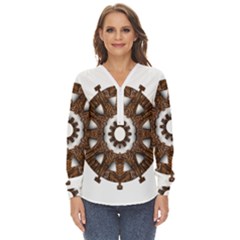 Gear Clockwork Decorative Fancy Zip Up Long Sleeve Blouse