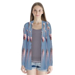 Flamingo Birds Plumage Sea Water Animal Exotic Drape Collar Cardigan by artworkshop