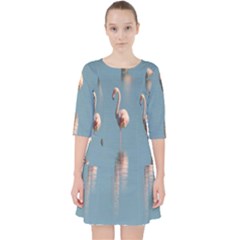 Flamingo Birds Plumage Sea Water Animal Exotic Quarter Sleeve Pocket Dress by artworkshop