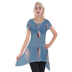 Flamingo Birds Plumage Sea Water Animal Exotic Short Sleeve Side Drop Tunic by artworkshop