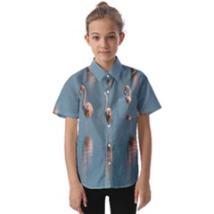 Flamingo Birds Plumage Sea Water Animal Exotic Kids  Short Sleeve Shirt by artworkshop