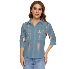 Flamingo Birds Plumage Sea Water Animal Exotic Women s Quarter Sleeve Pocket Shirt