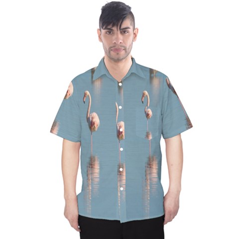 Flamingo Birds Plumage Sea Water Animal Exotic Men s Hawaii Shirt by artworkshop