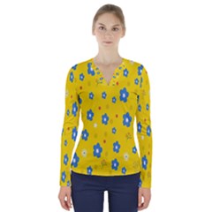  Flowers Spring V-neck Long Sleeve Top by artworkshop