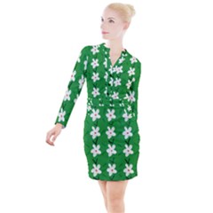 Flowers Art Pattern Floral Button Long Sleeve Dress by artworkshop