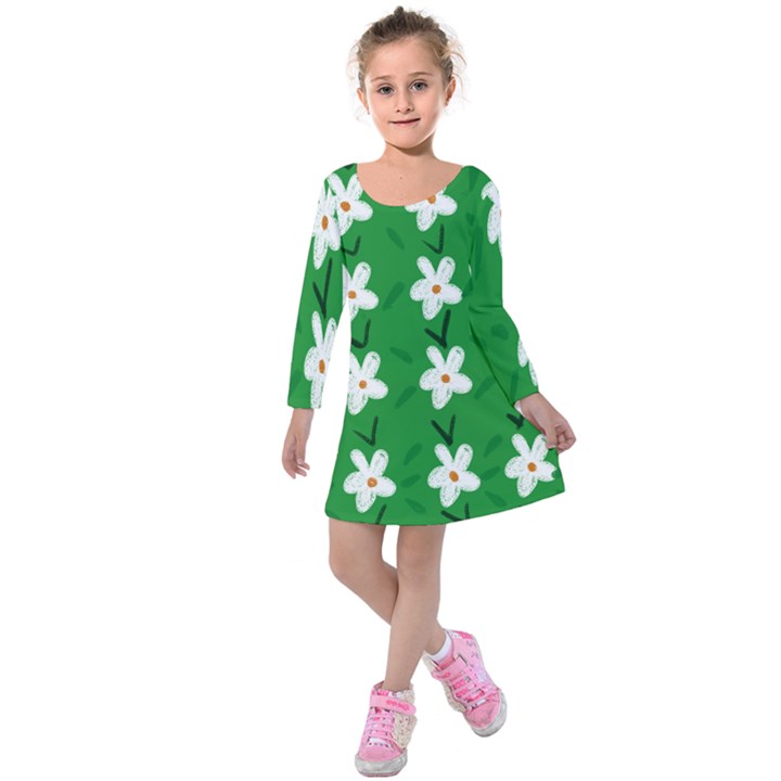 Flowers Art Pattern Floral Kids  Long Sleeve Velvet Dress