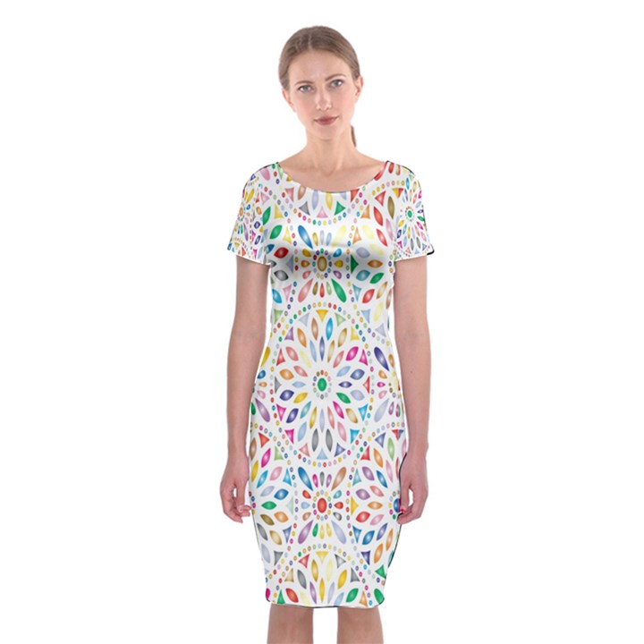 Flowery Floral Abstract Decorative Ornamental Classic Short Sleeve Midi Dress