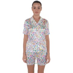 Flowery Floral Abstract Decorative Ornamental Satin Short Sleeve Pajamas Set by artworkshop