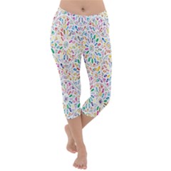 Flowery Floral Abstract Decorative Ornamental Lightweight Velour Capri Yoga Leggings