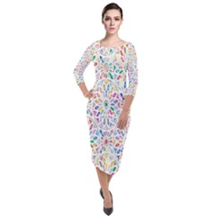 Flowery Floral Abstract Decorative Ornamental Quarter Sleeve Midi Velour Bodycon Dress by artworkshop