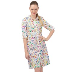 Flowery Floral Abstract Decorative Ornamental Long Sleeve Mini Shirt Dress by artworkshop