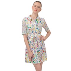 Flowery Floral Abstract Decorative Ornamental Belted Shirt Dress by artworkshop