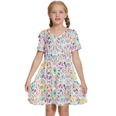 Flowery Floral Abstract Decorative Ornamental Kids  Short Sleeve Tiered Mini Dress by artworkshop