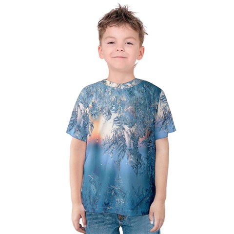 Frost Winter Morning Snow Season White Holiday Kids  Cotton Tee by artworkshop