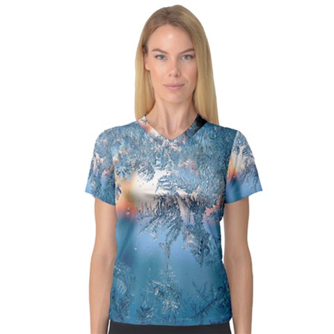 Frost Winter Morning Snow Season White Holiday V-neck Sport Mesh Tee by artworkshop