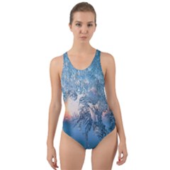 Frost Winter Morning Snow Season White Holiday Cut-out Back One Piece Swimsuit by artworkshop