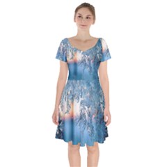 Frost Winter Morning Snow Season White Holiday Short Sleeve Bardot Dress by artworkshop