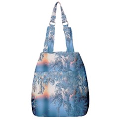 Frost Winter Morning Snow Season White Holiday Center Zip Backpack by artworkshop