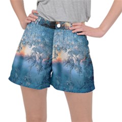 Frost Winter Morning Snow Season White Holiday Ripstop Shorts by artworkshop