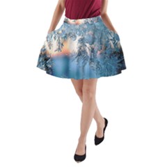 Frost Winter Morning Snow Season White Holiday A-line Pocket Skirt by artworkshop