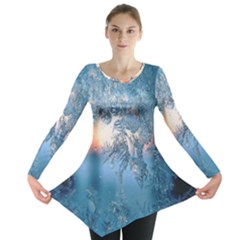 Frost Winter Morning Snow Season White Holiday Long Sleeve Tunic  by artworkshop