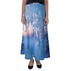 Frost Winter Morning Snow Season White Holiday Flared Maxi Skirt by artworkshop