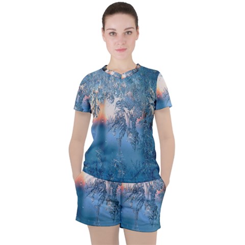 Frost Winter Morning Snow Season White Holiday Women s Tee And Shorts Set by artworkshop