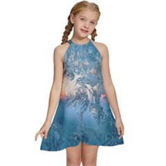 Frost Winter Morning Snow Season White Holiday Kids  Halter Collar Waist Tie Chiffon Dress by artworkshop