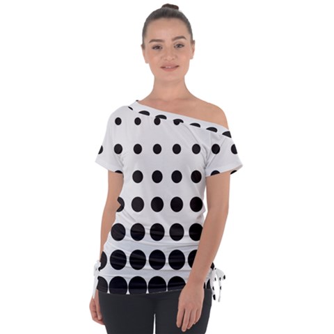 Halftone Pattern Dot Modern Retro Texture Circle Off Shoulder Tie-up Tee by artworkshop