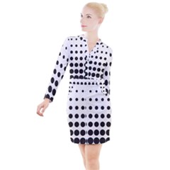 Halftone Pattern Dot Modern Retro Texture Circle Button Long Sleeve Dress by artworkshop