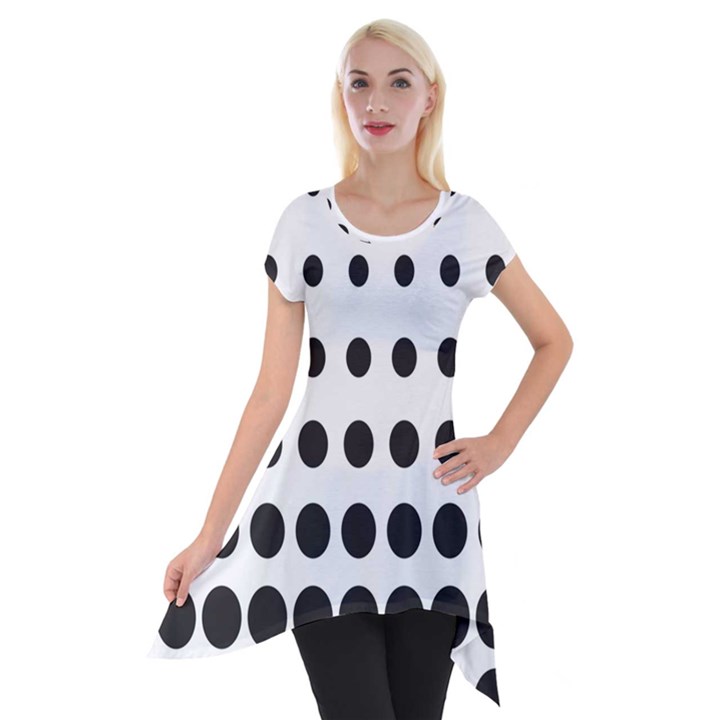 Halftone Pattern Dot Modern Retro Texture Circle Short Sleeve Side Drop Tunic