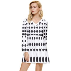 Halftone Pattern Dot Modern Retro Texture Circle Tiered Long Sleeve Mini Dress by artworkshop