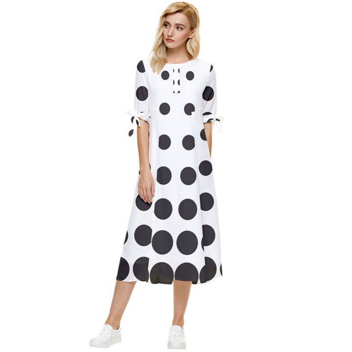 Halftone Pattern Dot Modern Retro Texture Circle Bow Sleeve Chiffon Midi Dress