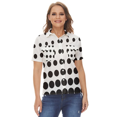 Halftone Pattern Dot Modern Retro Texture Circle Women s Short Sleeve Double Pocket Shirt by artworkshop