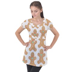 Happy Birthday Pattern Christmas Biscuits Pastries Puff Sleeve Tunic Top by artworkshop