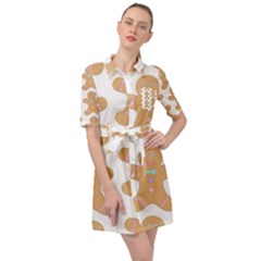 Happy Birthday Pattern Christmas Biscuits Pastries Belted Shirt Dress by artworkshop