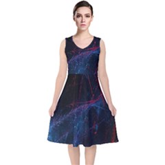 Abstract Painting Feathers Beautiful V-neck Midi Sleeveless Dress 