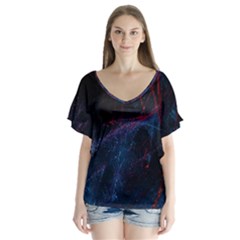 Abstract Painting Feathers Beautiful V-neck Flutter Sleeve Top by artworkshop