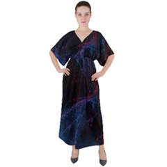 Abstract Painting Feathers Beautiful V-neck Boho Style Maxi Dress