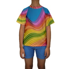  Rainbow Pattern Lines Kids  Short Sleeve Swimwear