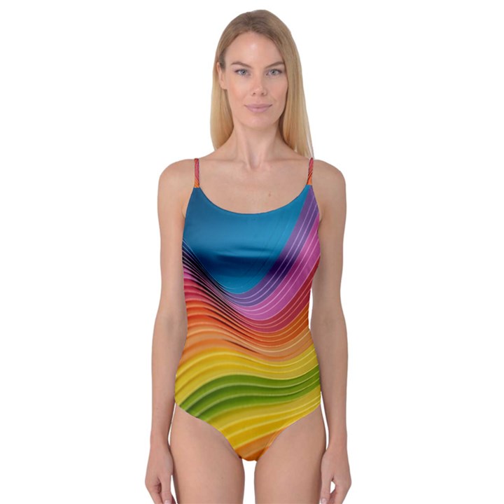  Rainbow Pattern Lines Camisole Leotard 