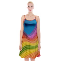  Rainbow Pattern Lines Spaghetti Strap Velvet Dress by artworkshop