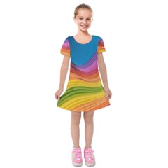  Rainbow Pattern Lines Kids  Short Sleeve Velvet Dress by artworkshop