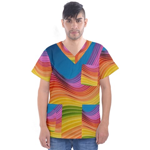  Rainbow Pattern Lines Men s V-neck Scrub Top by artworkshop