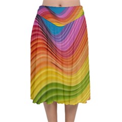  Rainbow Pattern Lines Velvet Flared Midi Skirt by artworkshop