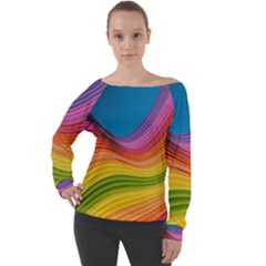  Rainbow Pattern Lines Off Shoulder Long Sleeve Velour Top by artworkshop