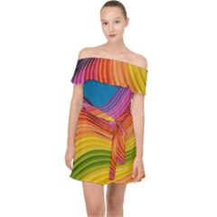  Rainbow Pattern Lines Off Shoulder Chiffon Dress by artworkshop