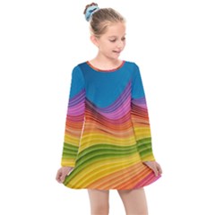  Rainbow Pattern Lines Kids  Long Sleeve Dress by artworkshop